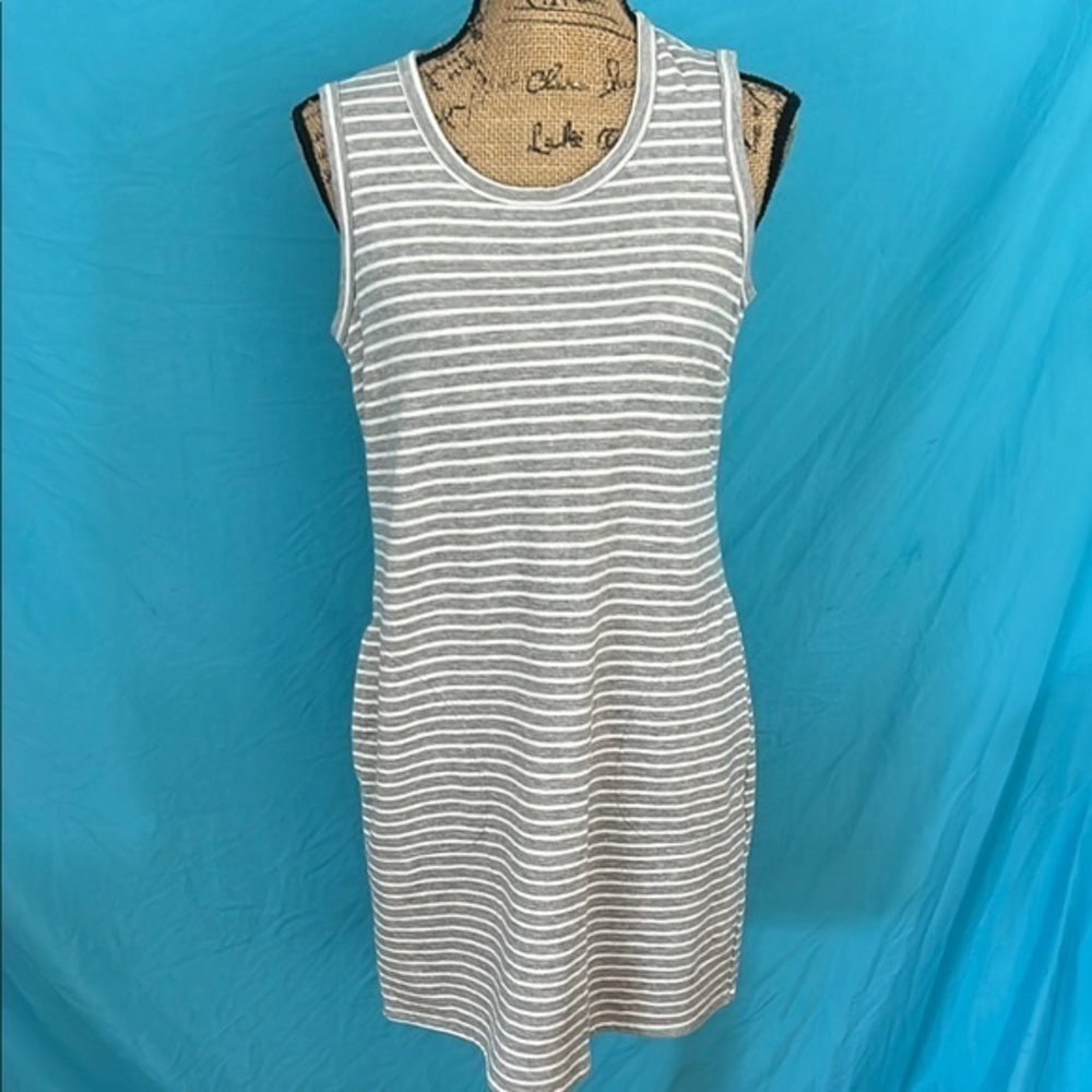 32 Degrees Gray and White Striped Midi Dress